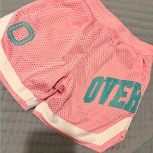 Overtime YM Pink Mesh Kids Athletic Shorts with Teal Accent